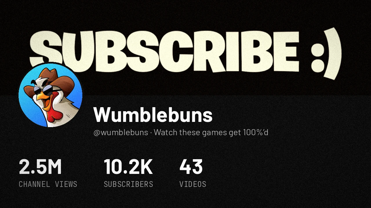 Wumblebuns YouTube channel: 2.5M channel views, 10.2K subscribers, 43 videos